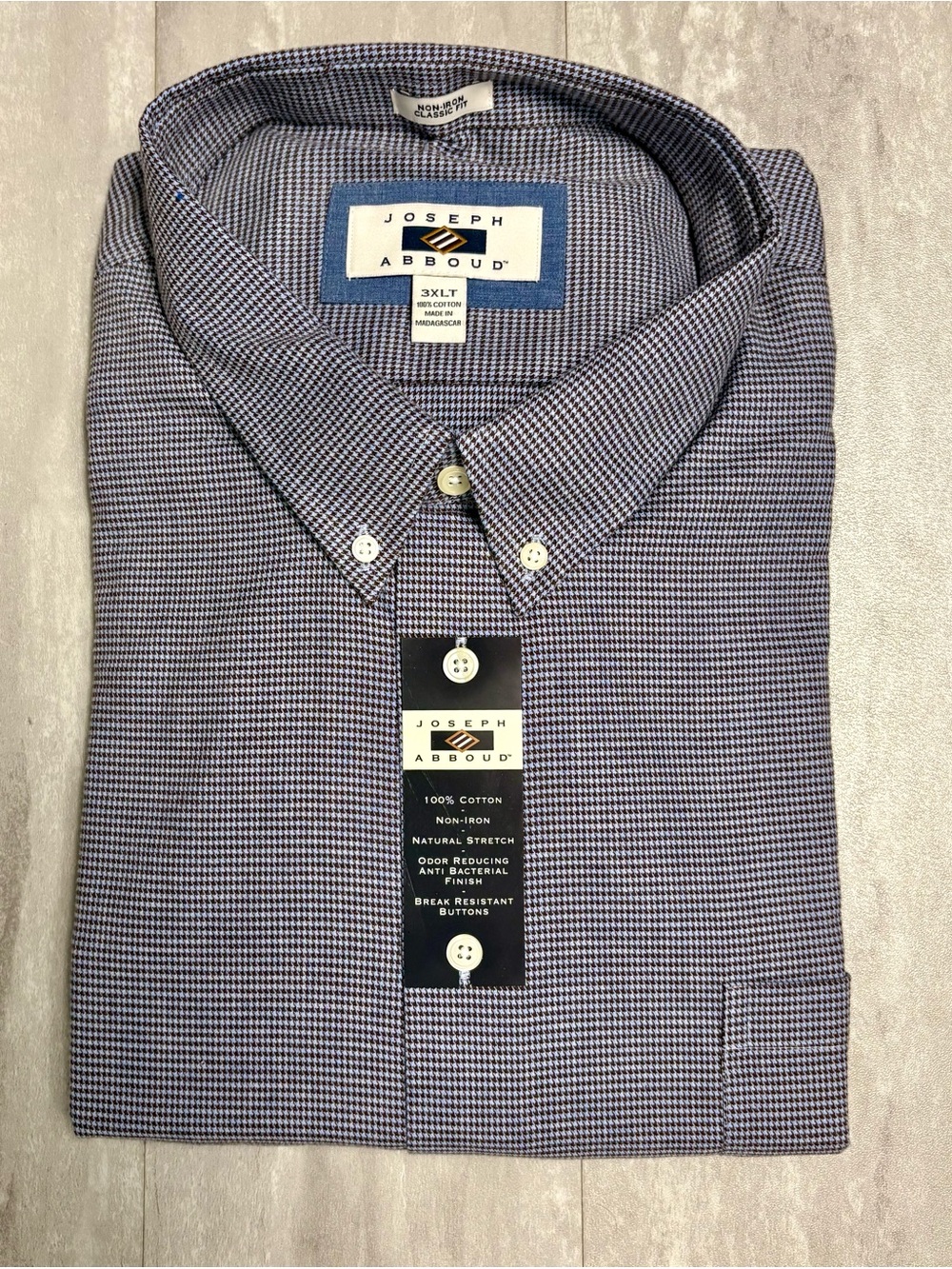 Joseph Abboud Non-Iron Classic Fit Dress Shirt, blue & white houndstooth. 3XLT